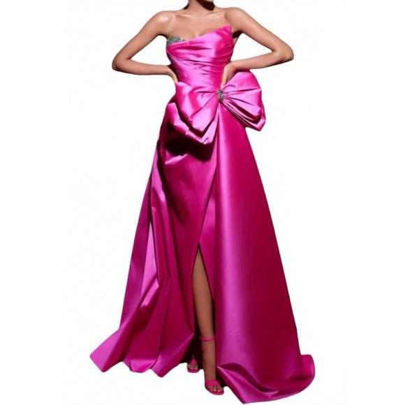 NEW TARIK EDIZ splashy strapless neckline floor-length dress - 98421 in fuchsia - Picture 1 of 3